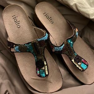 Rialto iridescent sequin embellished sandals 7- never worn!